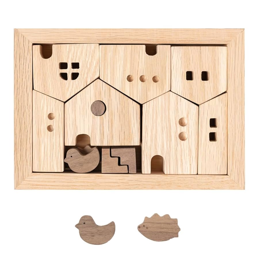 Amazon | 積み木 おうち 天然木 無垢 オーク ウォルナット 端材